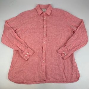 Murano Baird McNutt Mens Size L 100% Linen Pink Long Sleeve Button Front Shirt